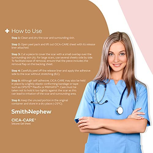 CICA-Care Self-Adhesive Silicone Gel Sheet for Scar Management, 12 cm by 6 cm, White/Orange - görsel 12