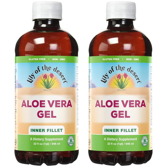 Lily Of The Desert Aloe Vera Gel - Inner Fillet Thicker Consistency Aloe Vera Drink with Natural Vitamins, Digestive Enzymes for Gut Health, Stomach Relief, Wellness, Glowing Skin, 32 Oz (Pack of 2)