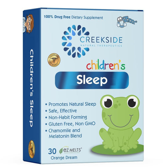 Creekside Naturals Children’s Sleep, with Melatonin and Chamomile, Zero Sugar, Vegan, Pediatrician Formulated, Orange Dream Flavor, 30 EZ Melt Tablets