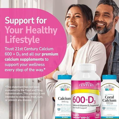 21st Century Calcium Plus D Supplement Tablet, 600 mg, 400 Count