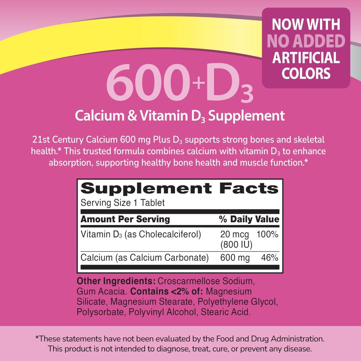 21st Century Calcium Plus D Supplement Tablet, 600 mg, 400 Count - görsel 3
