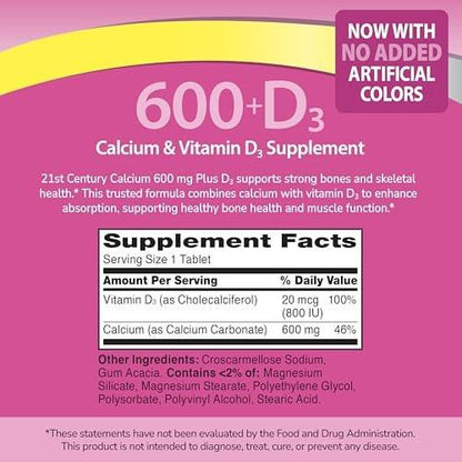 21st Century Calcium Plus D Supplement Tablet, 600 mg, 400 Count