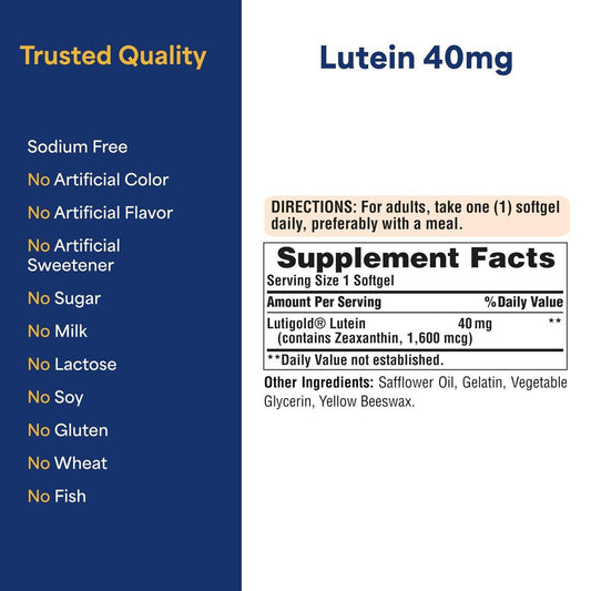 Puritan's Pride Premium Lutigold™ Lutein Carotenoid 40mg with Zeaxanthin for Men and Women, Dietary Supplement for Eye Health Support, 8 Month Supply, 120 Easy-to-Swallow Softgels