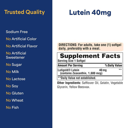 Puritan's Pride Premium Lutigold™ Lutein Carotenoid 40mg with Zeaxanthin for Men and Women, Dietary Supplement for Eye Health Support, 8 Month Supply, 120 Easy-to-Swallow Softgels