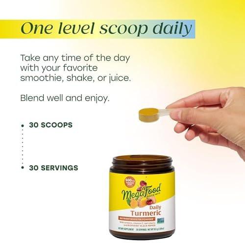 MegaFood Daily Turmeric Powder - Nutrient Booster - Turmeric Supplement with Black Pepper Extract, Vitamin C, Tart Cherry & Holy Basil Leaf, Vegan, Non-GMO, 2.08 Oz (30 Servings) - görsel 6