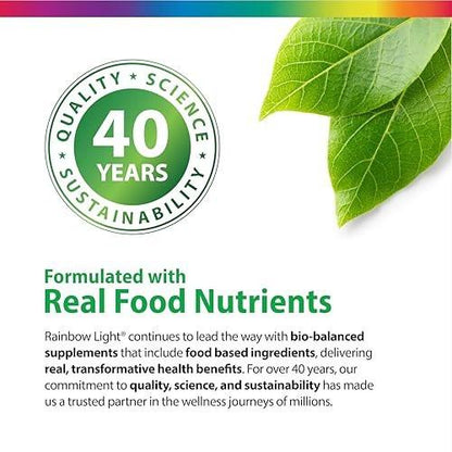 Rainbow Light Teen Multivitamin | 45 Caplets | for Boys and Girls | with DermaComplex, Real Food Nutrients & Iron | Probiotics & Enzymes | Energy, Bone & Immune Support