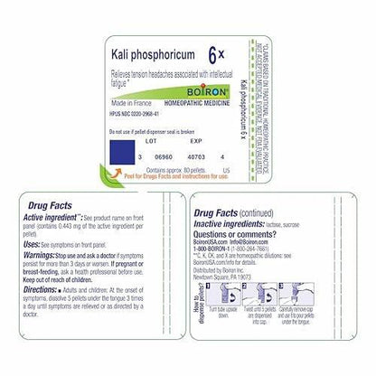 Boiron Kali Phosphoricum 6X for Tension Headaches Associated with Intellectual Fatigue - 80 Pellets
