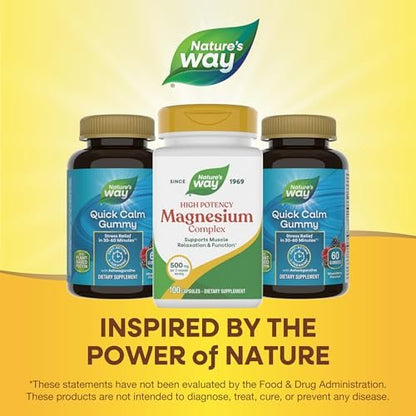 Nature's Way Magnesium Complex, Supports Muscle Relaxation*, Muscle Function*, Promotes a Sense of Calm*, Magnesium Citrate and Oxide, 100 Capsules (Packaging May Vary)