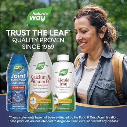 Nature's Way Calcium & Vitamin D3 with Magnesium Liquid Supplement, Calcium & Vitamin D Supplement, Supports Bone Health*, Fast-Absorbing Liquid, Gluten Free, Citrus Flavored, 16 Fl Oz (Pkg May Vary)
