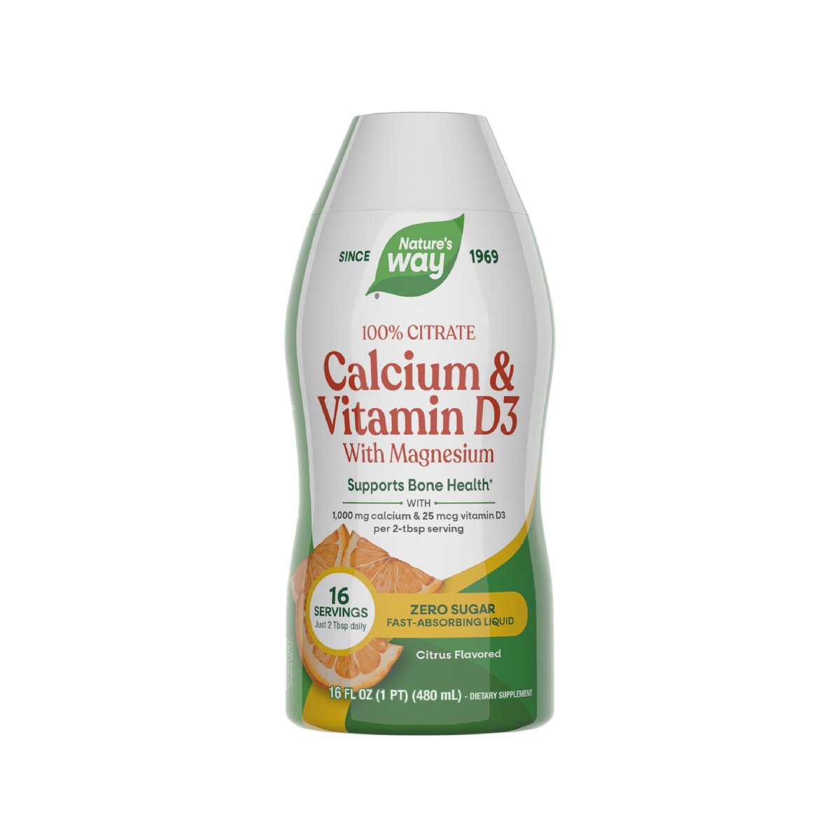 Nature's Way Calcium & Vitamin D3 with Magnesium Liquid Supplement, Calcium & Vitamin D Supplement, Supports Bone Health*, Fast-Absorbing Liquid, Gluten Free, Citrus Flavored, 16 Fl Oz (Pkg May Vary) - görsel 1