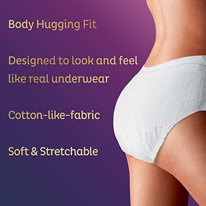 TENA Stylish White Incontinence Underwear for Women, Super Plus Heavy Absorbency, Adult Diapers, Small/Medium (Waist Sizes 29in-40in), 18 Count