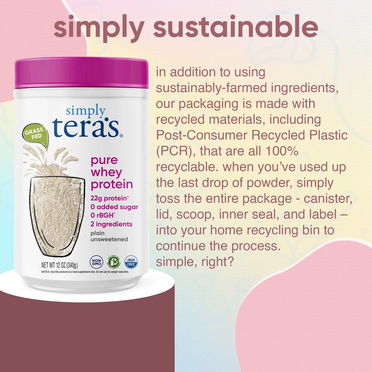 simply tera's Pure Whey Protein Powder - Grass Fed Whey Protein Powder, Clean & Natural, Unflavored, Non-GMO, Kosher, Unsweetened - 12 Oz - görsel 6