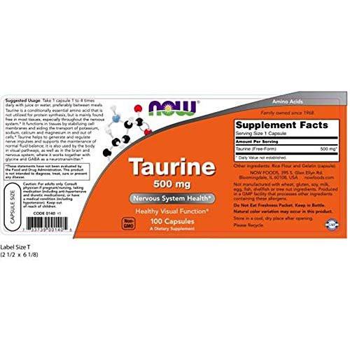 NOW Foods Taurine 500 mg Caps, 2 pk - görsel 1