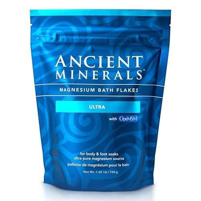 Ancient Minerals Magnesium Bath Flakes Ultra with OptiMSM – Pure Zechstein Magnesium Chloride and Organic Sulfur Bath Salts, Soothing Mineral Soak for Skin & Body, 1.65 lb