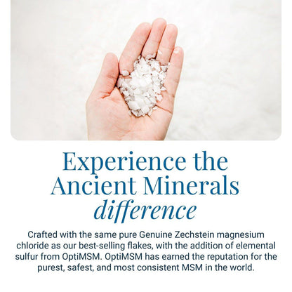 Ancient Minerals Magnesium Bath Flakes Ultra with OptiMSM – Pure Zechstein Magnesium Chloride and Organic Sulfur Bath Salts, Soothing Mineral Soak for Skin & Body, 1.65 lb