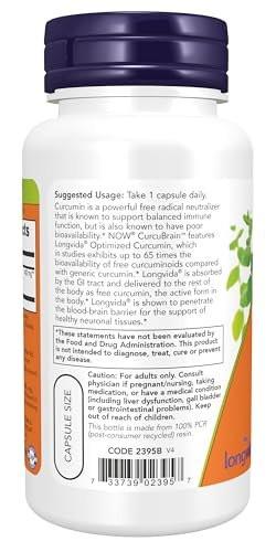 NOW Supplements, CurcuBrain™ 400 mg with Longvida® Optimized Curcumin, 50 Veg Capsules - görsel 2