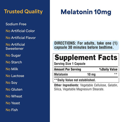 Puritan's Pride Premium Super Strength Melatonin 10mg Sleep Aid, Dietary Supplement for Sound, Restful, & Longer Sleep Support, 4 Month Supply, 120 Rapid Release Capsules, 2 Pack (Packaging May Vary)