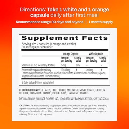 Amberen Menopause Supplement for Women, 60 Capsules, Clinically Proven, Helps Support Hormone Balance, Helps Relieve 12 Menopause Symptoms: Hot Flashes, Night Sweats, Mood Swings and More