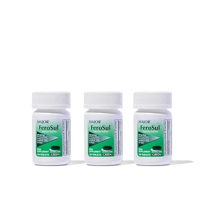 Major Ferosul - Ferrous Sulfate 325mg Tablets with 65mg of Elemental Iron - Iron Supplement for Women, Men - Green - 100 Count (3 Pack)