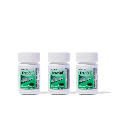 Major Ferosul - Ferrous Sulfate 325mg Tablets with 65mg of Elemental Iron - Iron Supplement for Women, Men - Green - 100 Count (3 Pack)