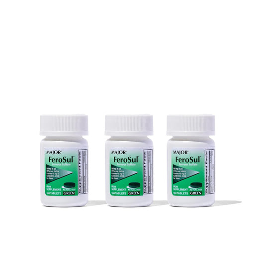 Major Ferosul - Ferrous Sulfate 325mg Tablets with 65mg of Elemental Iron - Iron Supplement for Women, Men - Green - 100 Count (3 Pack)