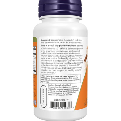 NOW Foods Probiotic-10™, 25 Billion, 10 Strains, Dairy, Soy & Gluten Free, Strain Verified, 100 Veg Capsules