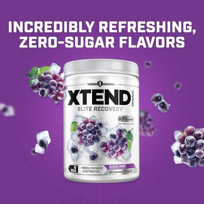 Xtend Original BCAA Powder, 7g BCAAs and 2.5g L-Glutamine for Muscle Recovery Hydration and Lean Muscle, Sugar Free Intra and Post Workout Drink with Electrolytes, Glacial Grape, 30 Servings
