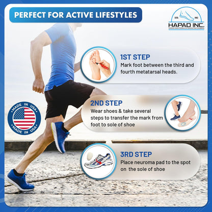 HAPAD Mortons Neuroma Pads (Pack of 1) - Teardrop-Shaped, Adhesive Wool Felt Metatarsal Pads for Men & Women - Supportive, Breathable, Comfortable Ball of Foot Pads for Pain Relief