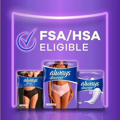 Always Discreet Adult Diapers for Women, Incontinence Underwear, Postpartum Essentials, Disposable Briefs, Max Absorbency, Bladder Leak Protection, Large, 17ct