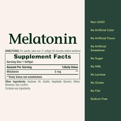Nature's Bounty Melatonin 5mg, 100% Drug Free Sleep Aid, Dietary Supplement for Relaxation and Sleep Health - 4 Month Supply, 60 Rapid Release Softgels Twin Pack (120ct)
