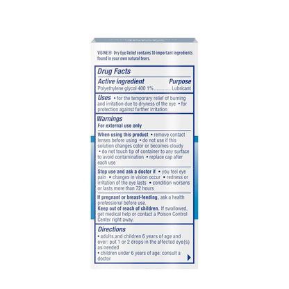 Visine Dry Eye Relief Lubricant Eye Drops to Moisturize and Soothe Irritated, Gritty and Dry Eyes, Designed to Work Like Real Tears, Polyethylene Glycol 400, 0.5 fl. oz, 2 Pack