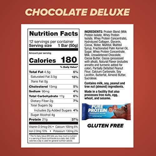 Pure Protein Chocolate Deluxe Protein Bars – 21g Protein, 3g Sugar, 190 Calories (12 Count) Low Sugar High Protein Snack – Gluten Free – Perfect for a Healthy Snack - görsel 6