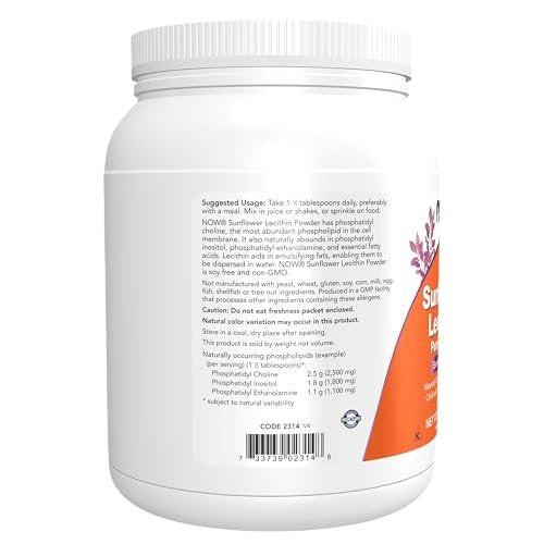 NOW Foods Supplements, Sunflower Lecithin with naturally occurring Phosphatidyl Choline and Other Phosphatides, Powder, 1-Pound - görsel 1