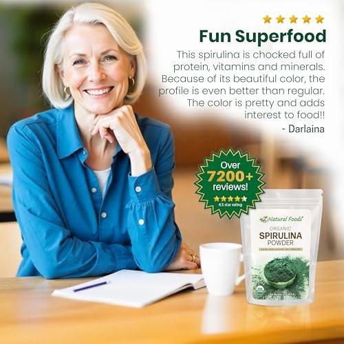 Z Natural Foods Organic Spirulina Powder - 100% Pure Spirulina, Nutrient-Dense Blue-Green Algae Superfood with Amino Acids, 15x Beta-Carotene - Mix in Smoothies, Yogurt, Recipes, 1 lb - görsel 2