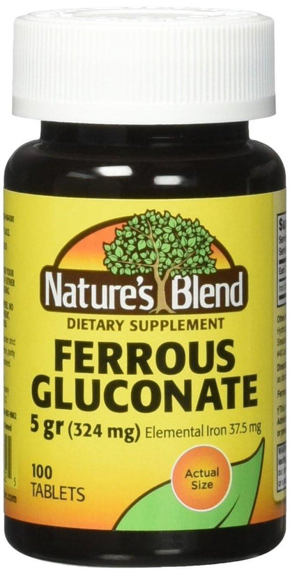 Nature's Blend Ferrous Gluconate Tablets 324 mg, 100 Count (Pack of 2)