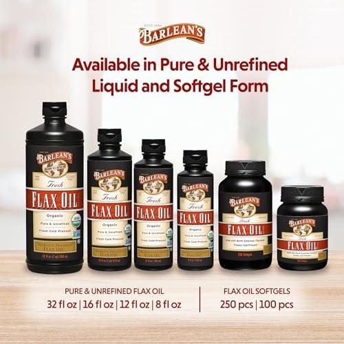 Barlean's Organic Flaxseed Oil Liquid from Fresh Cold Pressed Flax Seeds, 7,640mg ALA Omega 3 Fatty Acid Supplement for Skin and Hair Care, Vegan & Gluten Free, 8 oz - görsel 14