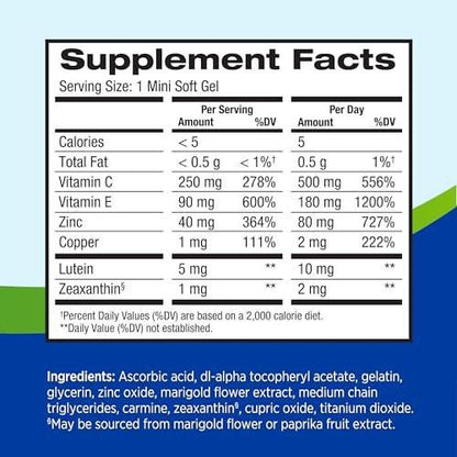 PreserVision AREDS 2 Eye Vitamins, #1 Eye Doctor Recommended Brand, Lutein and Zeaxanthin Supplement with Vitamin C, Vitamin E, Zinc, and Copper, 60 Softgels (Minigels)