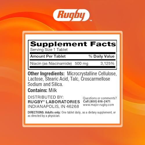 Rugby Niacinamide 500 mg Tablets, Gluten-Free Dietary Supplement for Adults, Supports Overall Health, No Artificial Flavors - 100 Count (Pack of 3) - görsel 4