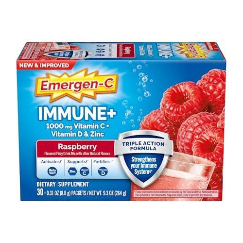 Emergen-C Immune+ Triple Action Immune Support Powder, BetaVia (R), 1000mg Vitamin C, B Vitamins, Vitamin D and Antioxidants, Raspberry – 30 Count - görsel 6