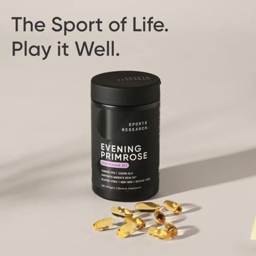 Sports Research Evening Primrose Supplement from Cold Pressed Oil - Softgels for Women’s Health & Skin Health - Gluten Free & Non-GMO GLA - High Potency 1300mg, 120 Count - görsel 8