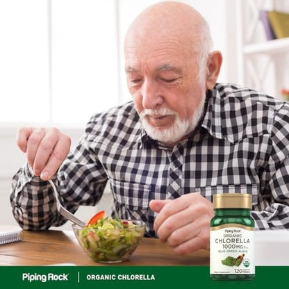 Piping Rock Chlorella 1000mg 120 Tablets | Broken Cell Wall Organic Blue-Green Algae | Non-GMO, Gluten Free Supplement