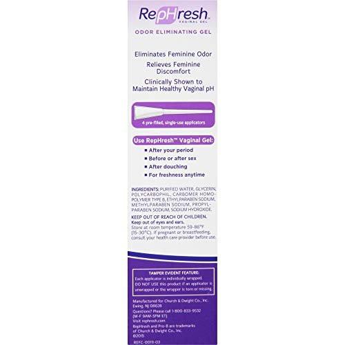 RepHresh Odor Eliminating Vaginal Gel, Feminine Care pH Balance for Women, 4 Count (0.7oz) - görsel 6