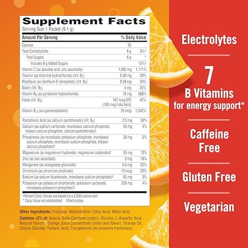Emergen-C 1000mg Vitamin C Powder for Daily Immune Support Caffeine Free Vitamin C Supplements with Zinc and Manganese, B Vitamins and Electrolytes, Super Orange Flavor - 60 Count/2 Month Supply - görsel 14
