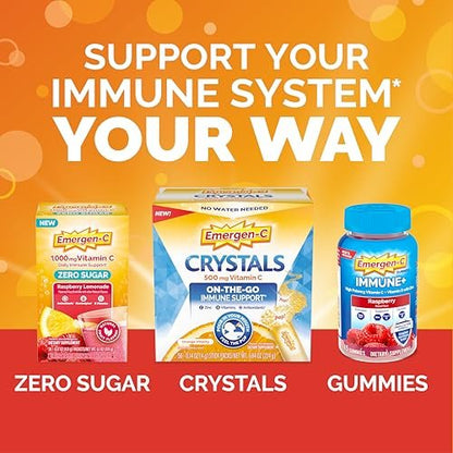Emergen-C 1000mg Vitamin C Powder for Daily Immune Support Caffeine Free Vitamin C Supplements with Zinc and Manganese, B Vitamins and Electrolytes, Super Orange Flavor - 60 Count/2 Month Supply