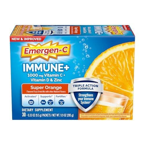 Emergen-C Immune+ Triple Action Immune Support Powder, BetaVia (R), 1000mg Vitamin C, B Vitamins, Vitamin D and Antioxidants, Super Orange – 30 Count - görsel 4