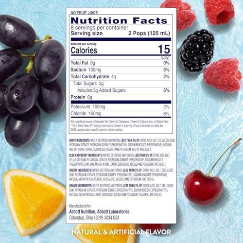 Pedialyte Electrolyte Solution Freezer Pops, Hydration Variety Pack— Grape, Blue Raspberry, Cherry, Orange, Pack of 64 - görsel 10