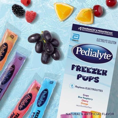 Pedialyte Electrolyte Solution Freezer Pops, Hydration Variety Pack— Grape, Blue Raspberry, Cherry, Orange, Pack of 64 - görsel 4