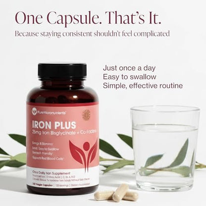 Iron Supplement for Women - Gentle Chelate Iron Bisglycinate 25mg with Vitamin C, B6, B12 Folic Acid – Supports Iron Deficiency, Menstrual Health & Energy - 120 Count