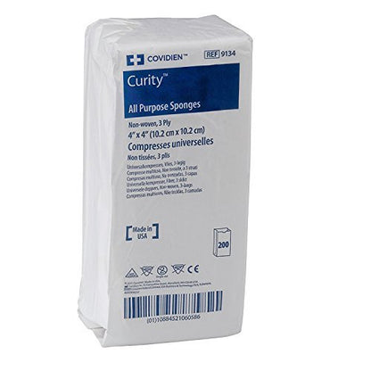 Covidien Curity Non-Woven All-Purpose Sponge, 4" x 4", 3-Ply, Non-Sterile, Pack of 200