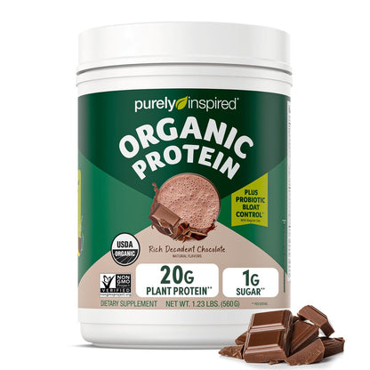 Purely Inspired Plant-Based Protein Powder for Men & Women, Rich Decadent Chocolate (16 Servings) - Vegan & Organic - 20g of Pea Protein Powder for Smoothies & Shakes - Dairy-Free, & Gluten-Free